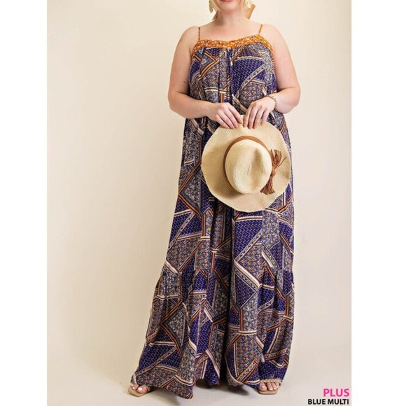 Plus Size Boho Gypsy Wide Leg Jumpsuit Jumper - Picture 4 of 8